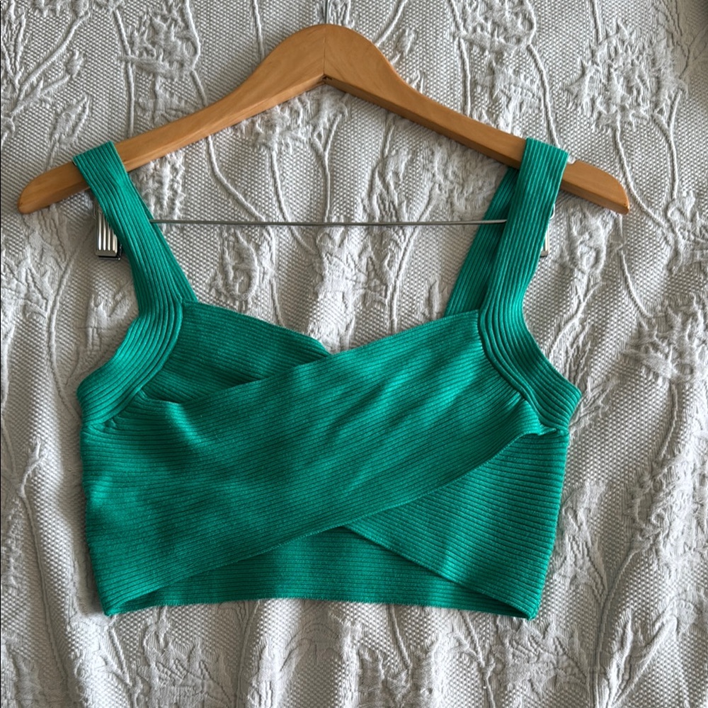 Mango Green Fitted Crop Tank Top